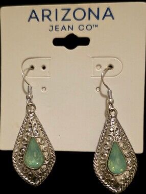 Teardrop Earrings with Mint Green Gem